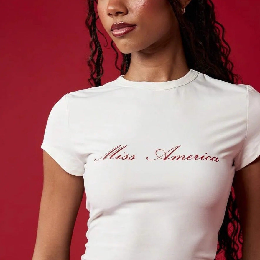 Damen Crop-T-Shirt mit elegantem Schriftzug R&B