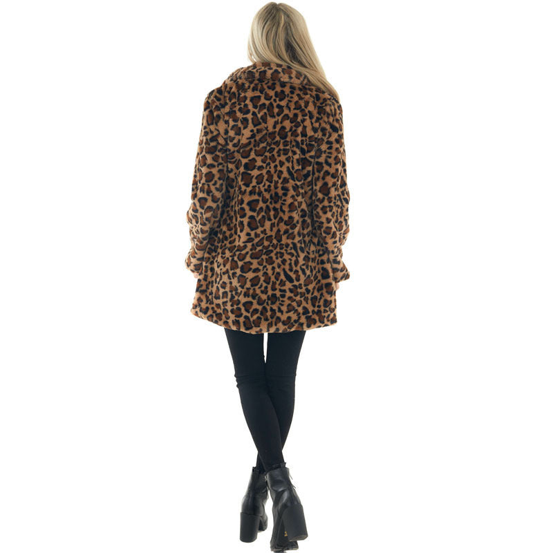 Damen Gemütliche Leopard-Fleecejacke mit offenem Kragen R&B