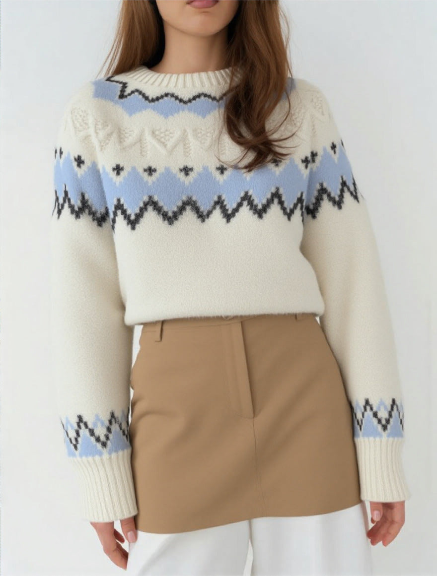 Damen Strickpullover mit grafischem Muster und weichem Material R&B