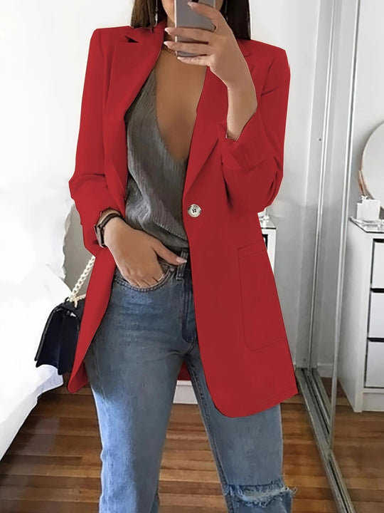 DamenStylische Blazerjacke mit glänzenden Knopfdetails und großzügigen Taschen R&B