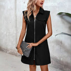 Damen vielseitiges Taillenkleid mit Reißverschluss und Taschen R&B