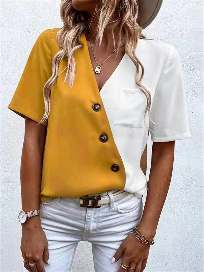 Damen Kurzarm Bluse mit asymmetrischem Schnitt und Knopfdetails R&B