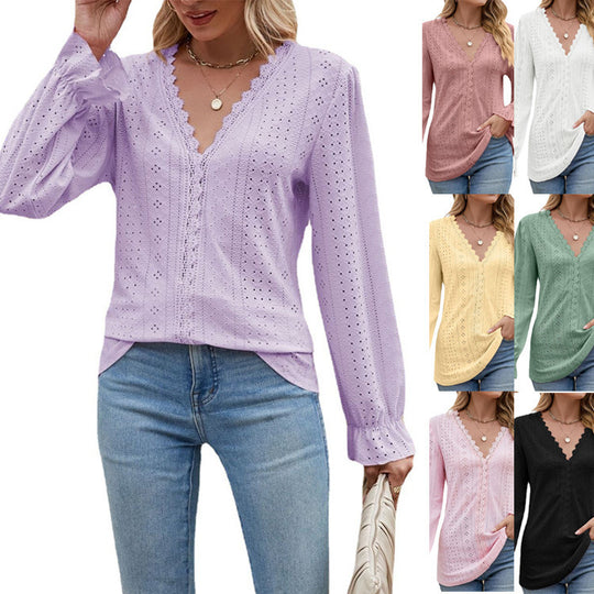 Damen Spitzenbluse mit V-Ausschnitt R&B
