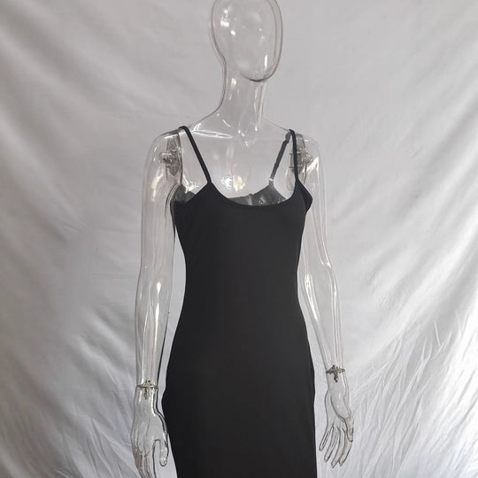 Damen Langes Kleid mit schmalen Spaghettiträgern und figurschmeichelndem Schnitt R&B