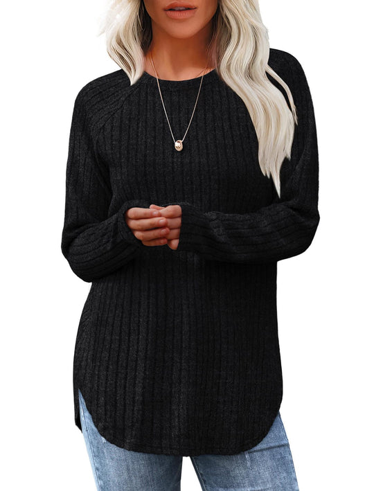 Damen lässiger Langarm Pullover mit strukturiertem Rippdesign R&B