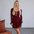 Damen Spitzenkleid mit Cut-Outs und langen Ärmeln R&B