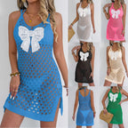 Damen luftiger Häkel-Strandkleid mit dekorativer Schleife R&B