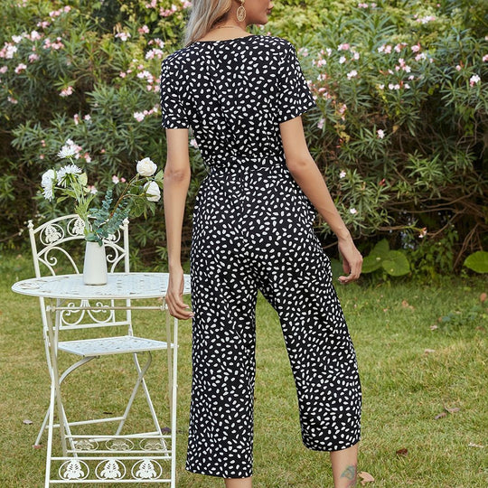 Damen Jumpsuit mit knöpfbarem Ausschnitt und Taillengürtel R&B