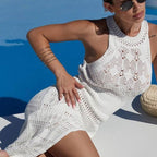 Damen Häkel-Maxikleid mit seitlichem Schlitz R&B
