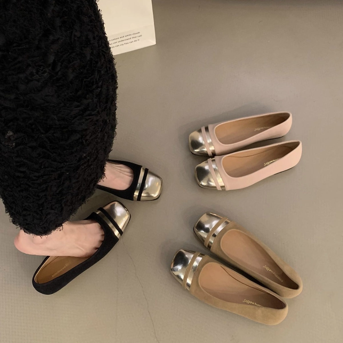 Damen elegante Ballerinas mit metallischem Besatz und komfortablem Fußbett R&B