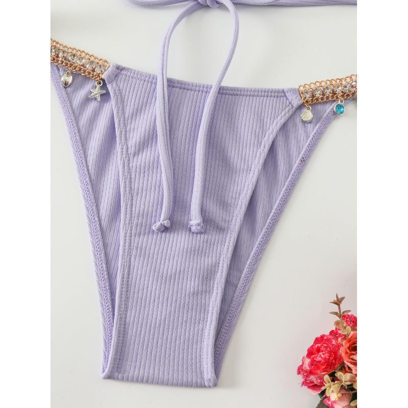 Damen Triangel-Bikini mit modischen Schmuckdetails und BindR&Bändern R&B