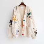 Damen Oversized Strickjacke mit bunten Applikationen R&B