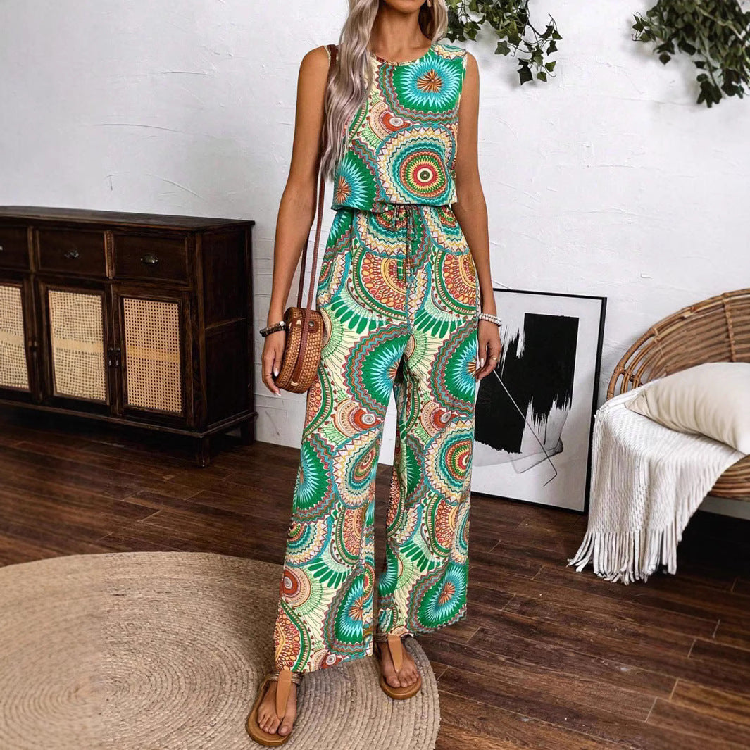 Damen Lässiger Jumpsuit mit Auffälligem Musterdetail und Elastischem Bund Heidi-Mode