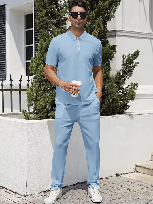 Herren nan urbanes Reise-Poloshirt mit kurzem Frontreißverschluss, elastischem Interlock und knitterarmer Pflege R&B