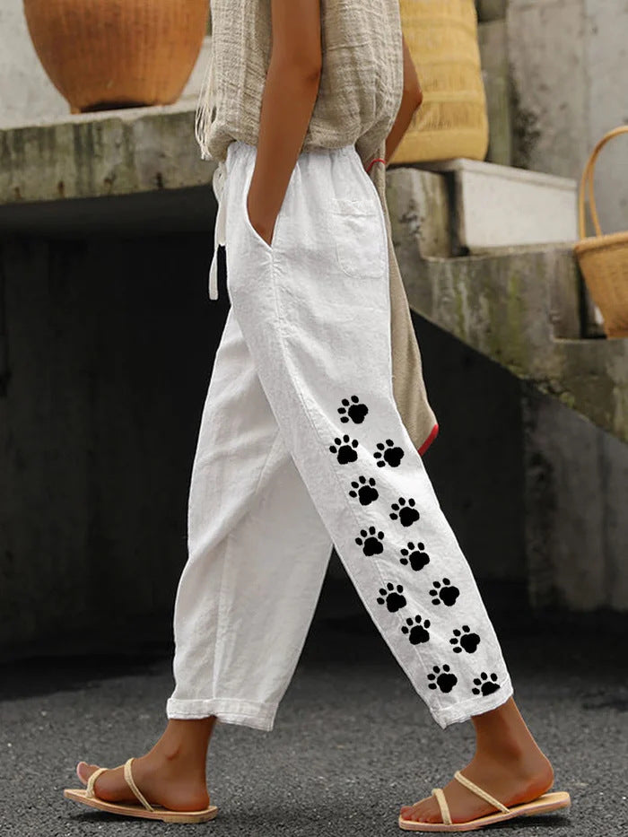 Damen Freizeithose mit tierischem Pfotenmotiv R&B