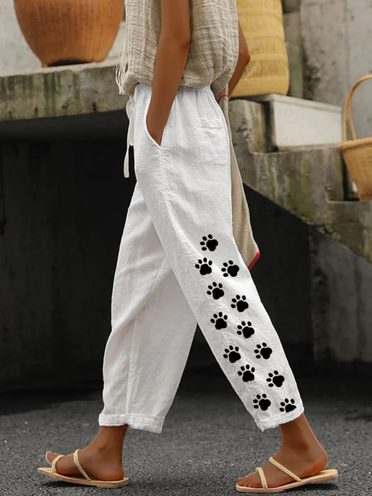 Damen Freizeithose mit tierischem Pfotenmotiv R&B