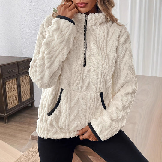 Damen weicher und bequemer Pullover mit halbem Reißverschluss R&B