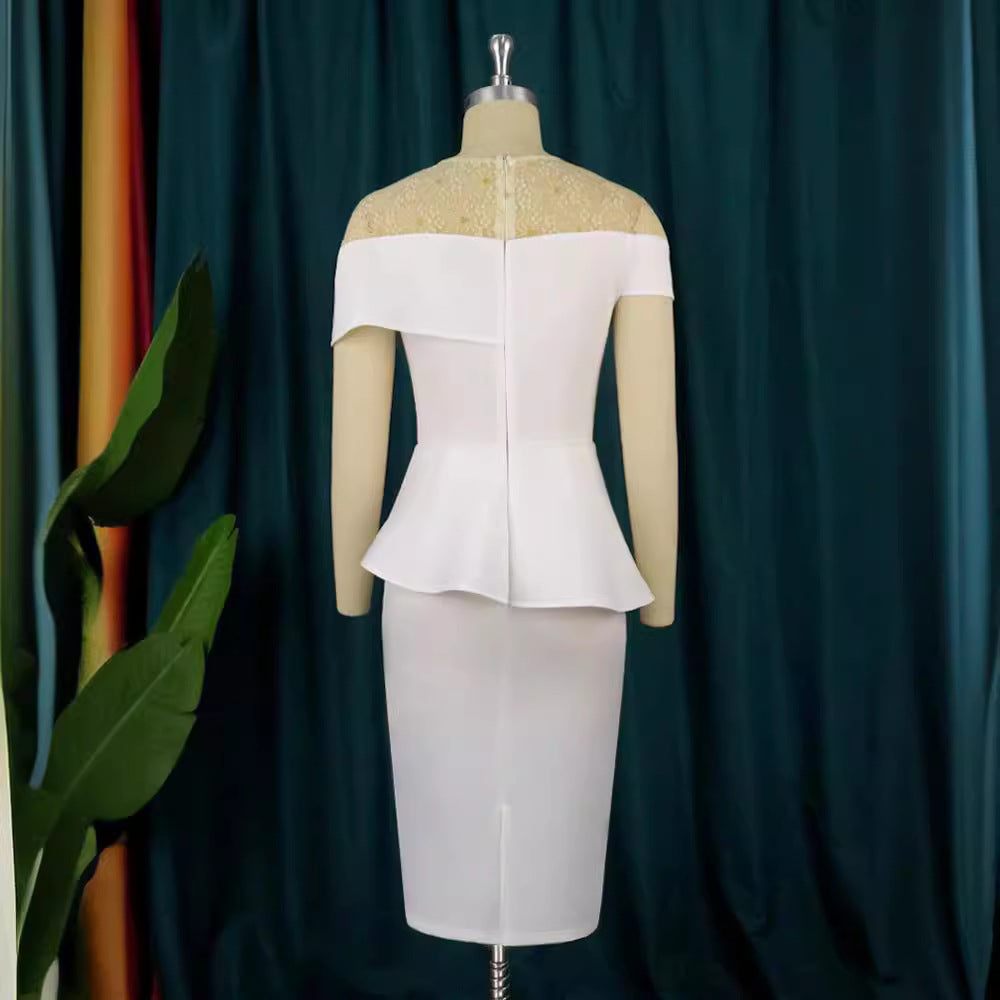 Damen elegantes Kleid mit raffiniertem Peplum-Schnitt und Spitzenakzenten R&B