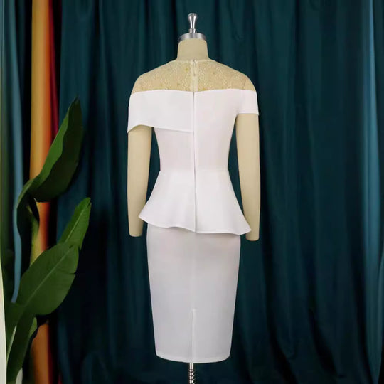 Damen elegantes Kleid mit raffiniertem Peplum-Schnitt und Spitzenakzenten R&B
