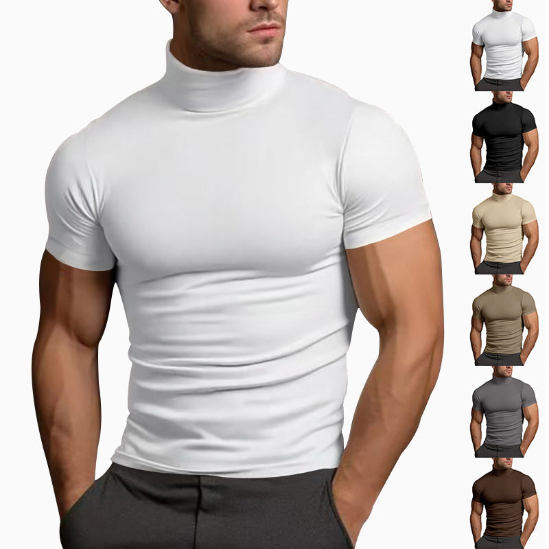 Herren nan körperbetontes Kurzarm-Rollkragenshirt aus Stretchjersey R&B