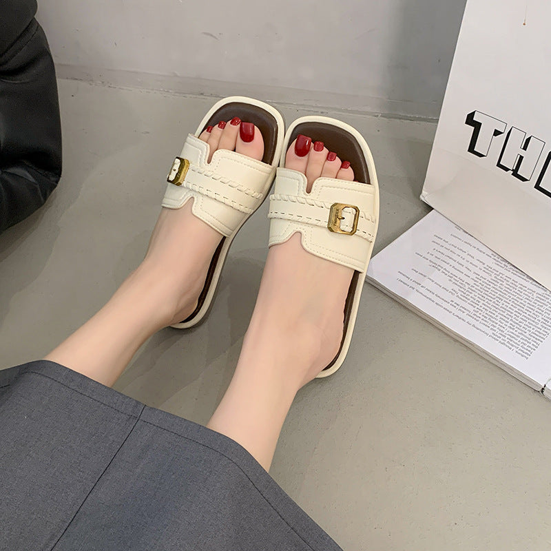Damen modische Slippers mit geschmeidigem Obermaterial und eleganter Schnalle EB