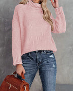 Damen kuscheliger Strickpullover mit hohem Kragen und luftiger Struktur