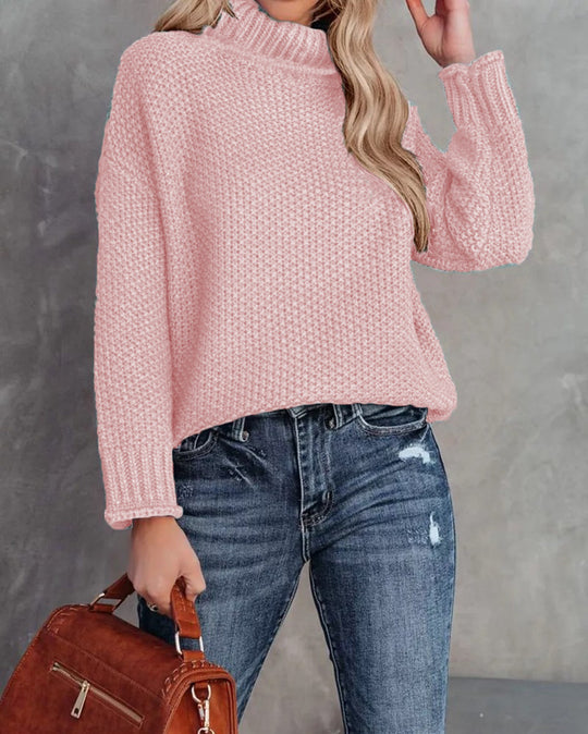 Damen kuscheliger Strickpullover mit hohem Kragen und luftiger Struktur R&B