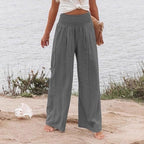 Damen weite und elegante Palazzo-Hose mit hohem Bund und Faltenwurf R&B