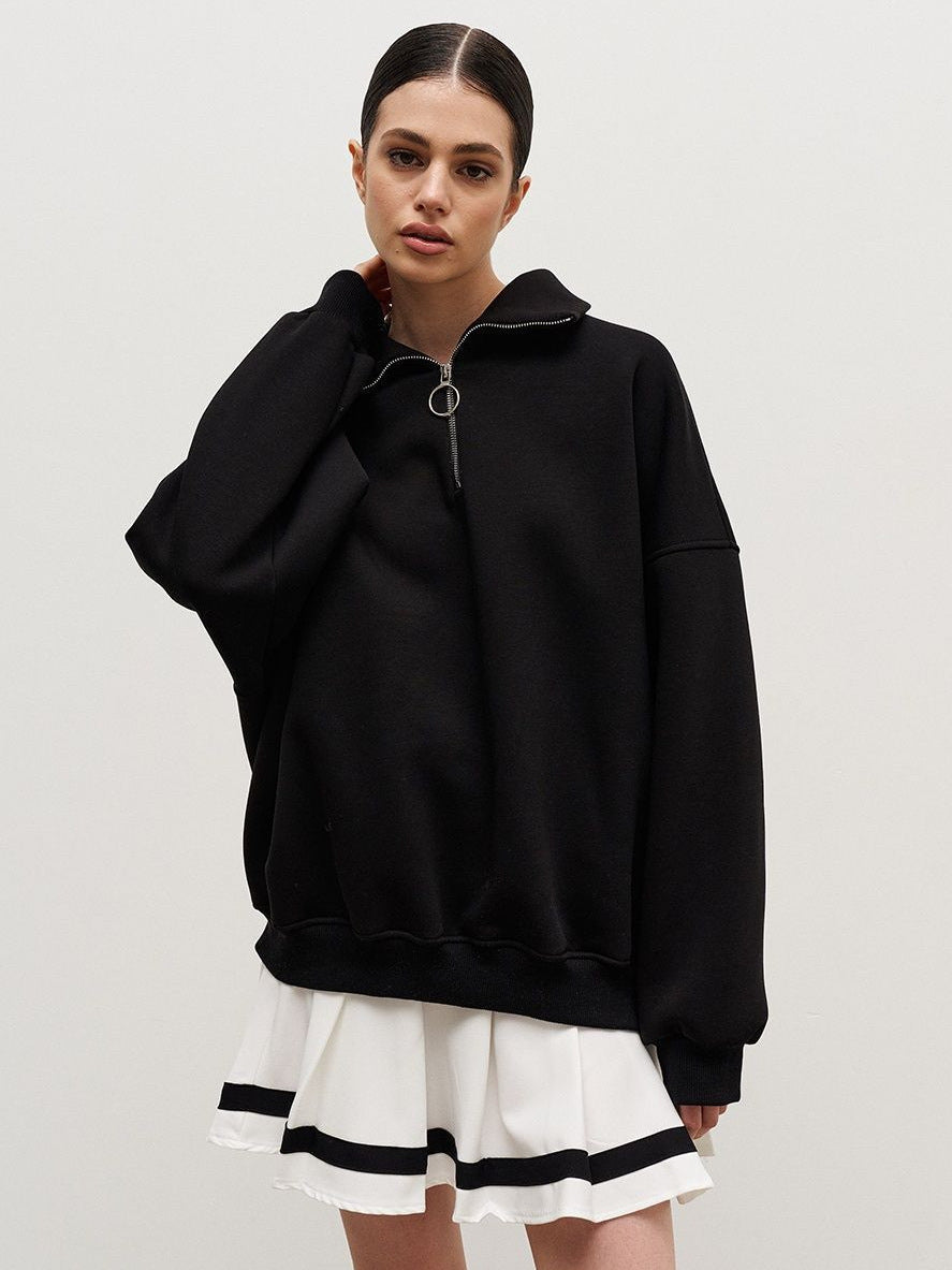 Damen modischer Pullover mit Reißverschluss und hohem Kragen R&B