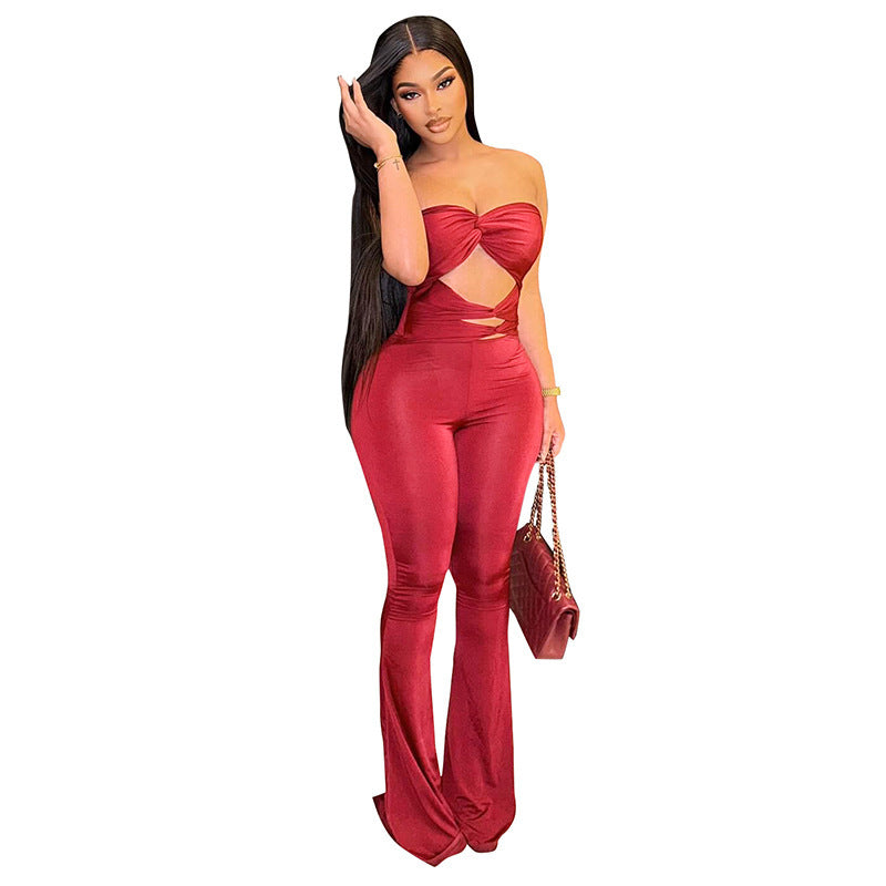 Damen Eleganter Cut-Out Jumpsuit mit fließendem Bein R&B
