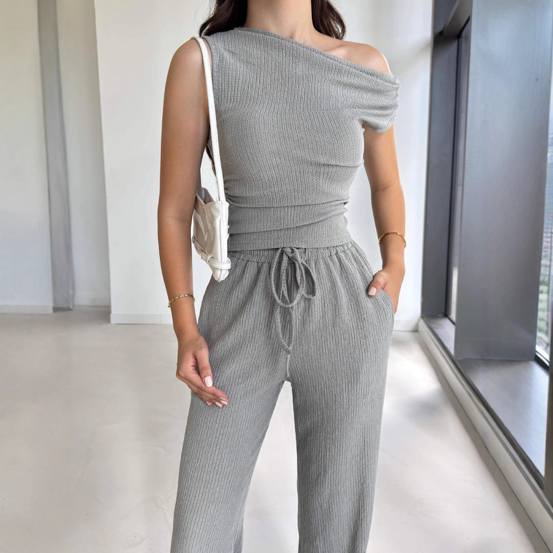 Damen Off-Shoulder Jumpsuit mit elastischem Bund und lässigem Schnitt R&B