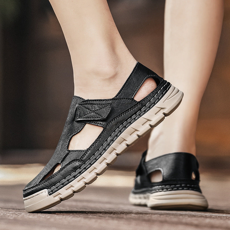 Damen Luftige Ledersandalen mit verstellbarem Klettverschluss R&B