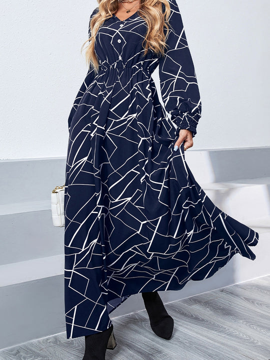 Damen Maxikleid mit geometrischem Muster und V-Ausschnitt R&B
