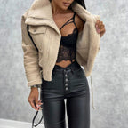 Damen cropped Bikerjacke mit Lammfell R&B