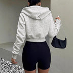 Damen cropped Kapuzenpullover mit Reißverschluss und sportlichem Design R&B