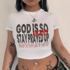 Damen Crop-T-Shirt mit kreativem Comic-Motiv R&B