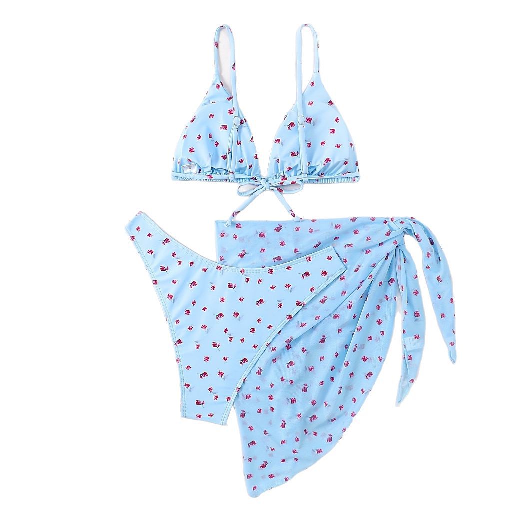 Damen Triangel-Bikini mit floralem Wickelrock R&B