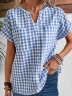 Damen Karobluse mit leichtem Baumwollstoff und modischem Button-Up-Design R&B