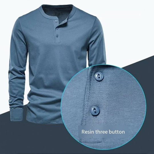 Herren Langarm-Henley-Shirt aus atmungsaktiver Baumwollmischung R&B
