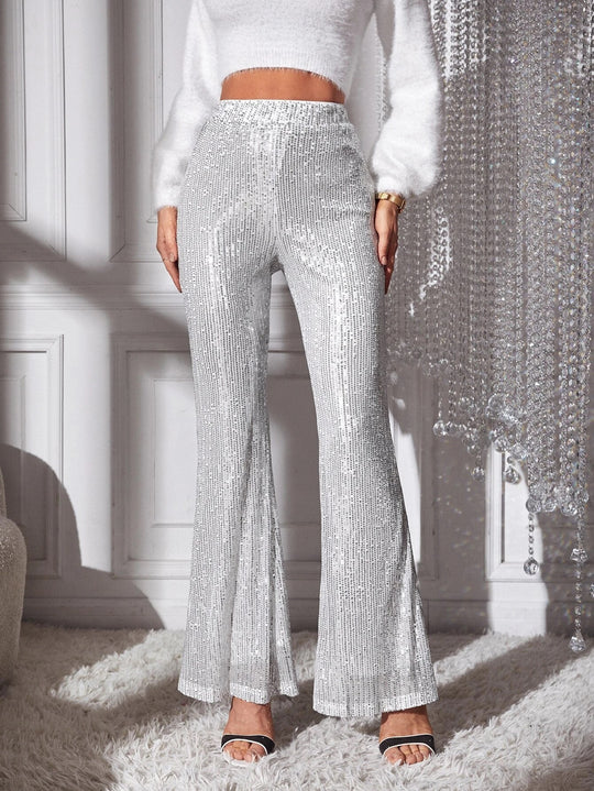 Damen Elegante Hochwasserhose mit Glitzer-Details R&B