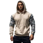Herren Hoodie mit karierten Ärmeln und Kängurutasche R&B