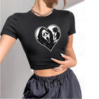 Damen Crop-T-Shirt mit kreativem Schriftzug und figurbetontem Schnitt R&B