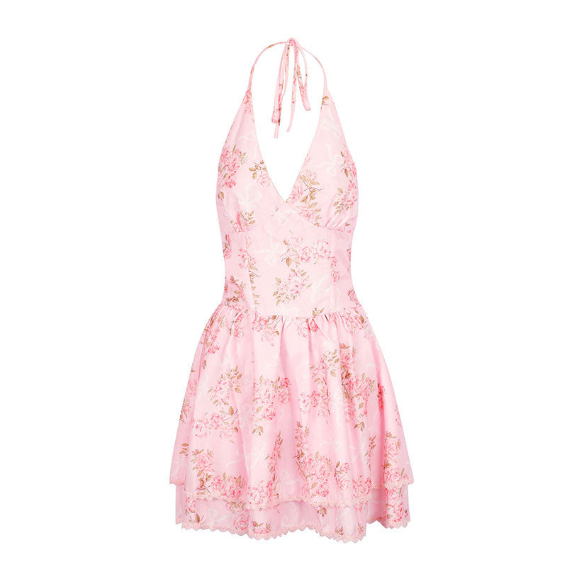 Damen Sommerliches Neckholderkleid mit floralem Muster und Rüschendetails R&B