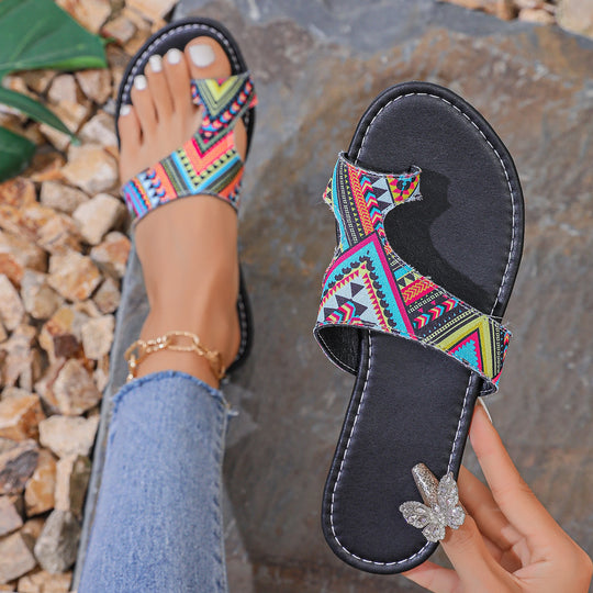 Damen Riemchen-Pantoletten mit buntem Design und komfortabler Sohle R&B