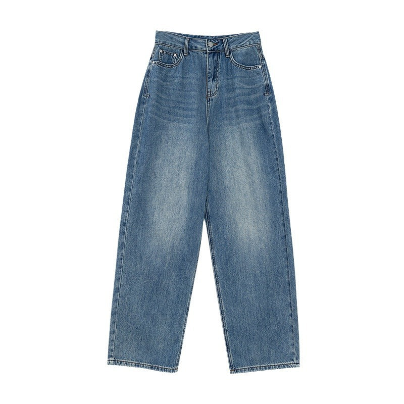 Damen Weite High-Waist Jeans mit lässigem Schnitt und ausgefranstem Saum R&B
