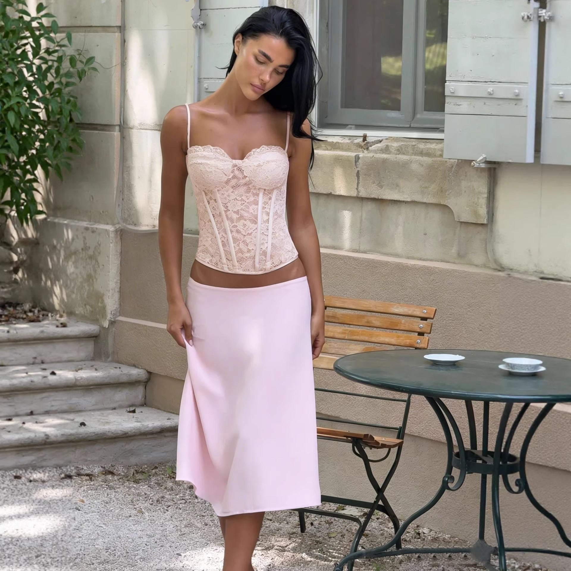 Damen Spitzen-Corsage mit verstellbaren Trägern und verdecktem Verschluss R&B