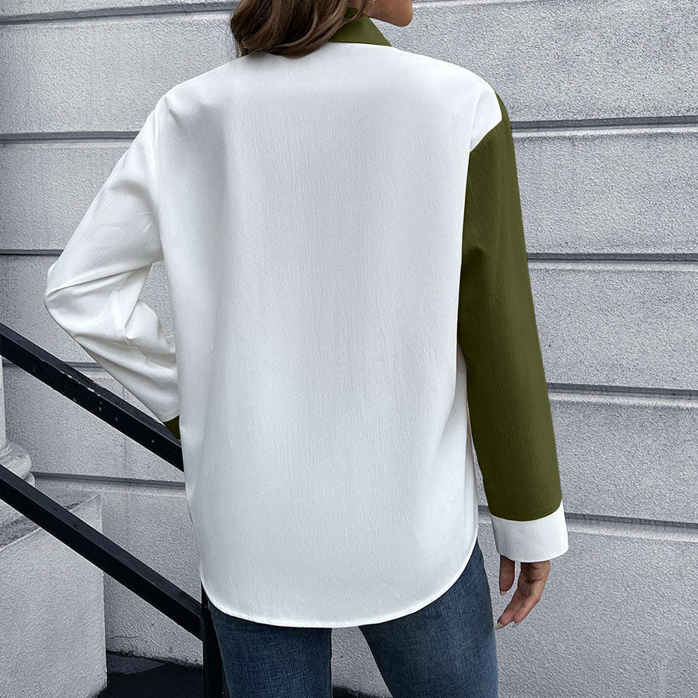 Damen Elegante Oversized Bluse mit Kontrastpaten R&B