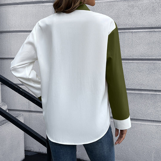 Damen Elegante Oversized Bluse mit Kontrastpaten R&B