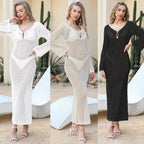 Damen Eleganter Häkel-Strandüberwurf mit V-Ausschnitt und fließendem Schnitt R&B
