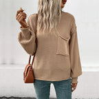 Damen lässiger Strickpullover mit aufgesetzter Tasche R&B